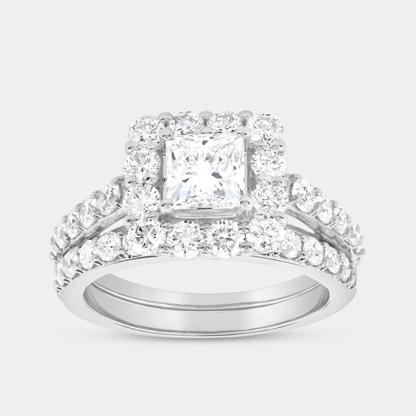 2 and 3/4 Carat Lab-Grown Diamond Princess-Cut Halo Bridal Ring Set — GILDED New York
