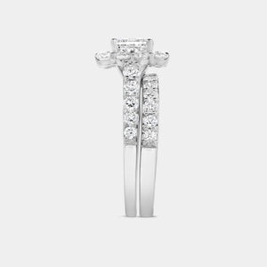Gilded 2 and 3/4 Carat Lab-Grown Diamond Princess-Cut Halo Bridal Ring Set