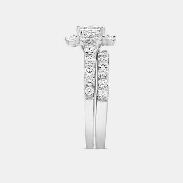 2 and 3/4 Carat Lab-Grown Diamond Princess-Cut Halo Bridal Ring Set — GILDED New York