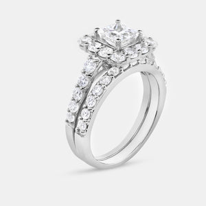 Gilded 2 and 3/4 Carat Lab-Grown Diamond Princess-Cut Halo Bridal Ring Set