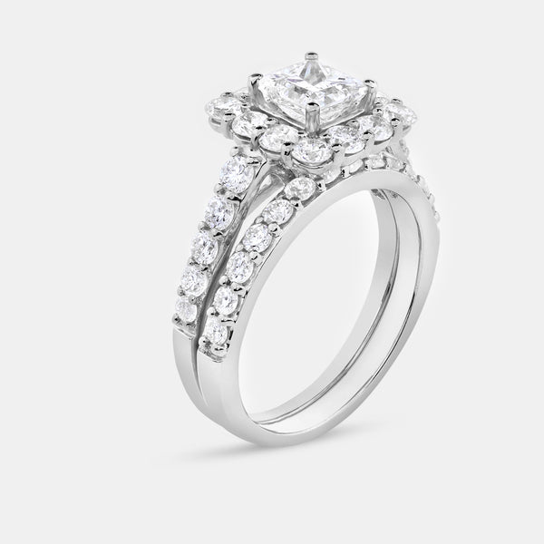 2 and 3/4 Carat Lab-Grown Diamond Princess-Cut Halo Bridal Ring Set — GILDED New York