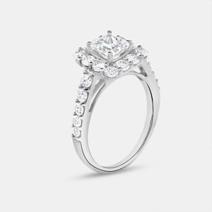 Gilded 2 and 3/4 Carat Lab-Grown Diamond Princess-Cut Halo Bridal Ring Set
