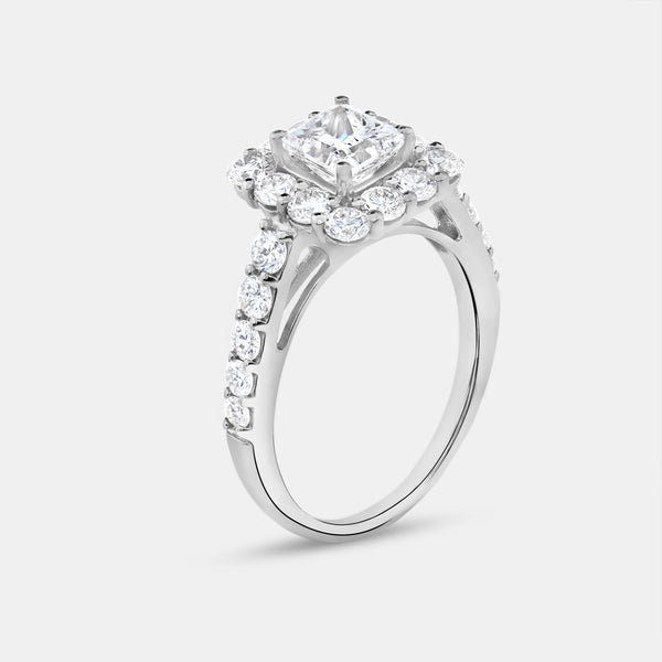 2 and 3/4 Carat Lab-Grown Diamond Princess-Cut Halo Bridal Ring Set — GILDED New York