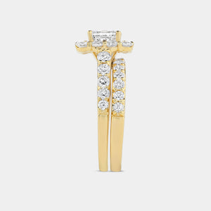 Gilded 2 and 3/4 Carat Lab-Grown Diamond Princess-Cut Halo Bridal Ring Set