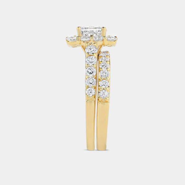 2 and 3/4 Carat Lab-Grown Diamond Princess-Cut Halo Bridal Ring Set — GILDED New York