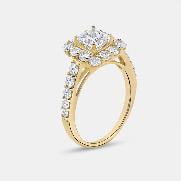 2 and 3/4 Carat Lab-Grown Diamond Princess-Cut Halo Bridal Ring Set — GILDED New York