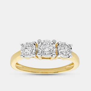 Gilded 1/2 Carat Lab-Grown Diamond Round-Shaped Three-Stone Ring Set In An Illusion Plate