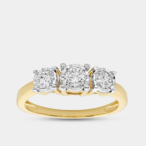 Gilded 1/2 Carat Lab-Grown Diamond Round-Shaped Three-Stone Ring Set In An Illusion Plate