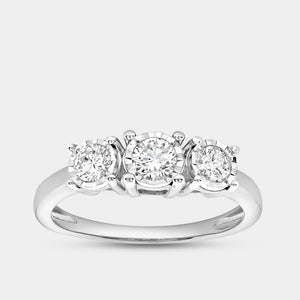Gilded 1/2 Carat Lab-Grown Diamond Round-Shaped Three-Stone Ring Set In An Illusion Plate