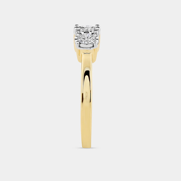 Gilded 1/2 Carat Lab-Grown Diamond Round-Shaped Three-Stone Ring Set In An Illusion Plate
