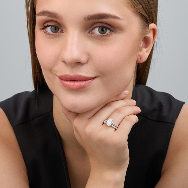 2 and 3/4 Carat Lab-Grown Diamond Oval-Shaped Halo Engagement Ring Set — GILDED New York