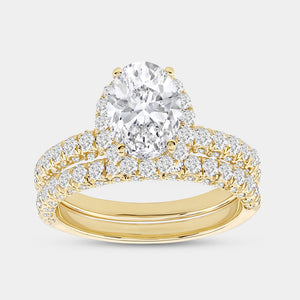 Gilded 2 and 3/4 Carat Lab-Grown Diamond Oval-Shaped Halo Engagement Ring Set