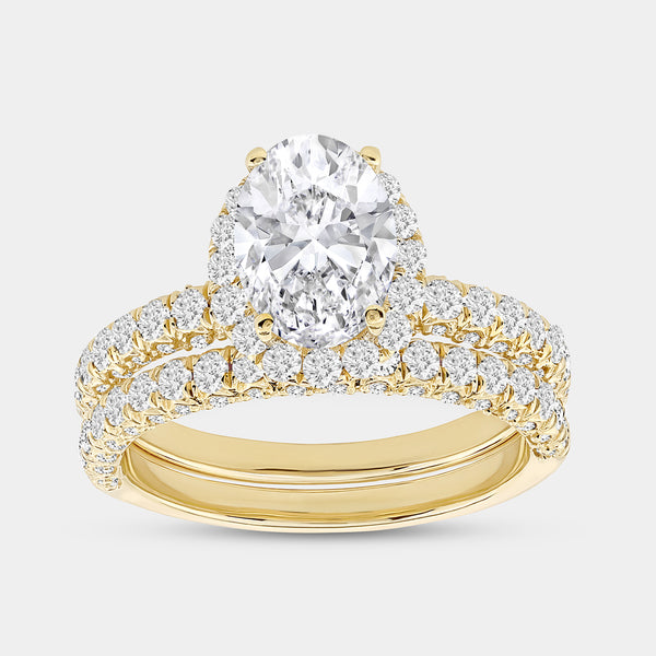 2 and 3/4 Carat Lab-Grown Diamond Oval-Shaped Halo Engagement Ring Set — GILDED New York