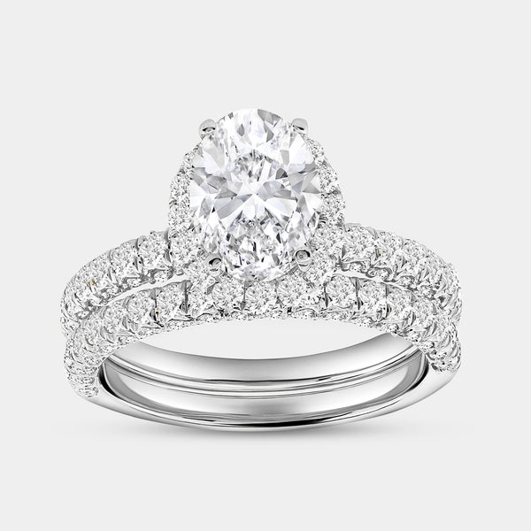 2 and 3/4 Carat Lab-Grown Diamond Oval-Shaped Halo Engagement Ring Set — GILDED New York