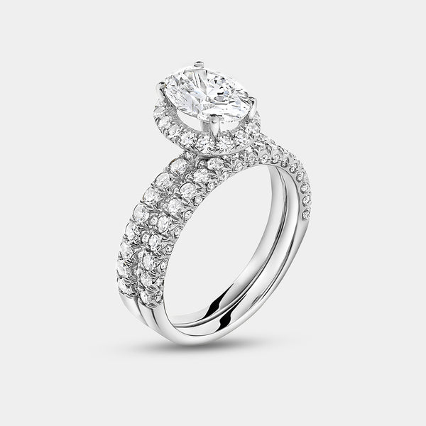 2 and 3/4 Carat Lab-Grown Diamond Oval-Shaped Halo Engagement Ring Set — GILDED New York