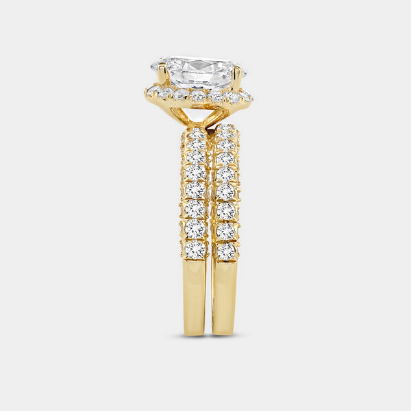 2 and 3/4 Carat Lab-Grown Diamond Oval-Shaped Halo Engagement Ring Set — GILDED New York