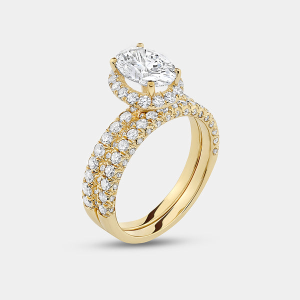 2 and 3/4 Carat Lab-Grown Diamond Oval-Shaped Halo Engagement Ring Set — GILDED New York
