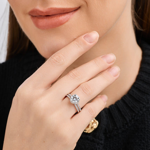 2 Carat Lab-Grown Diamond Engagement Ring Set with a Round-Shaped Center and a Knotted Halo — GILDED New York
