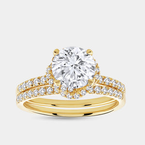 Gilded 2 Carat Lab-Grown Diamond Engagement Ring Set with a Round-Shaped Center and a Knotted Halo