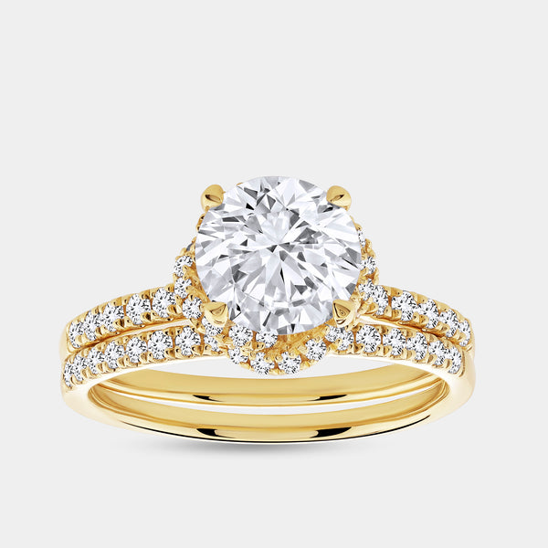 2 Carat Lab-Grown Diamond Engagement Ring Set with a Round-Shaped Center and a Knotted Halo — GILDED New York