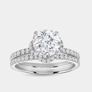 Gilded 2 Carat Lab-Grown Diamond Engagement Ring Set with a Round-Shaped Center and a Knotted Halo