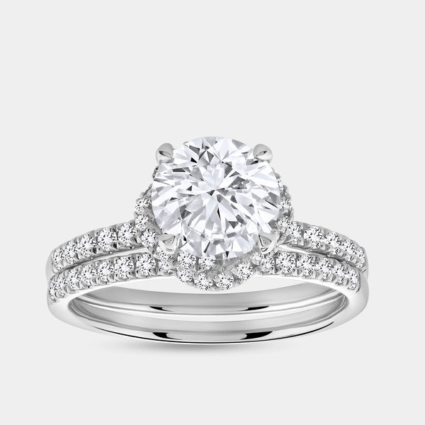 2 Carat Lab-Grown Diamond Engagement Ring Set with a Round-Shaped Center and a Knotted Halo — GILDED New York