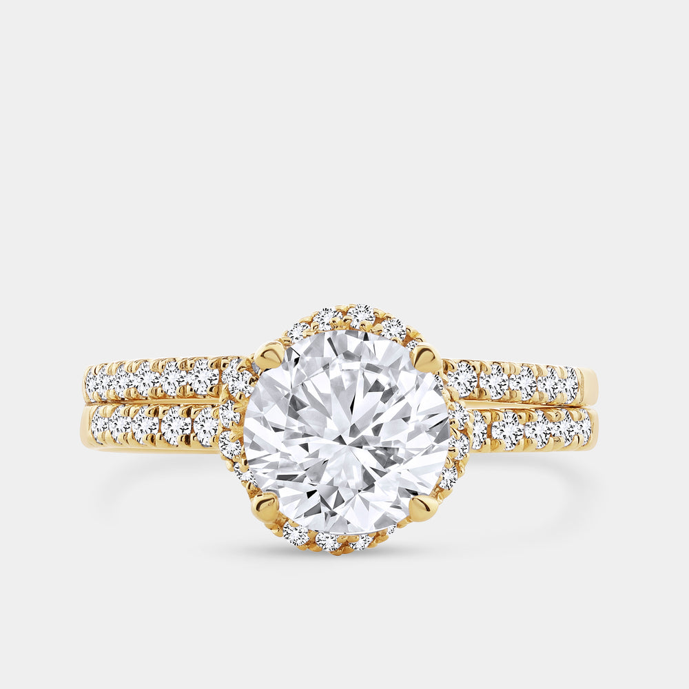 Gilded 2 Carat Lab-Grown Diamond Engagement Ring Set with a Round-Shaped Center and a Knotted Halo