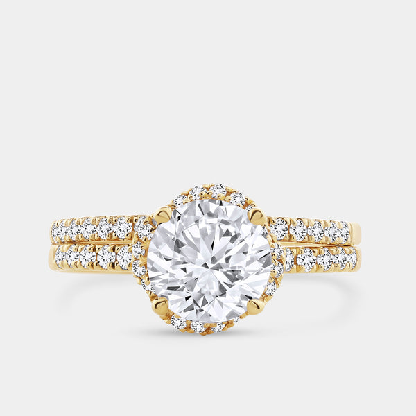 2 Carat Lab-Grown Diamond Engagement Ring Set with a Round-Shaped Center and a Knotted Halo — GILDED New York