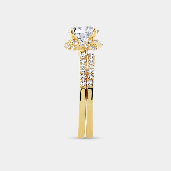 2 Carat Lab-Grown Diamond Engagement Ring Set with a Round-Shaped Center and a Knotted Halo — GILDED New York