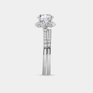 Gilded 2 Carat Lab-Grown Diamond Engagement Ring Set with a Round-Shaped Center and a Knotted Halo