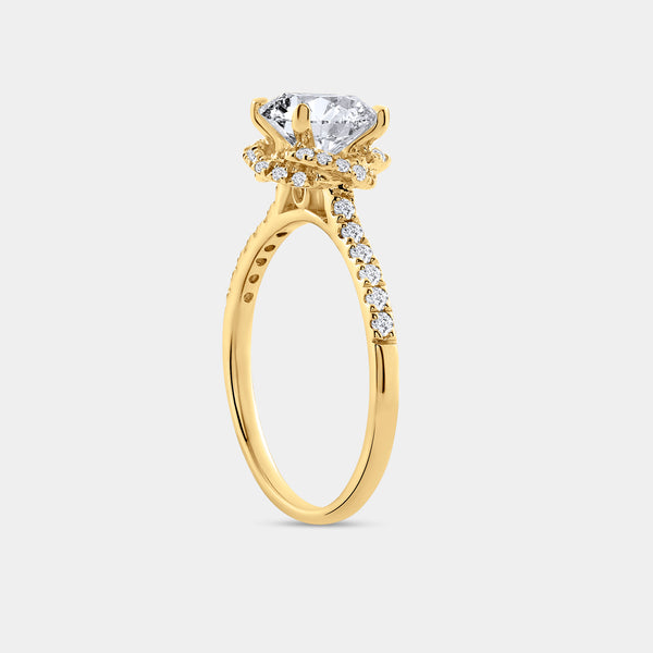 2 Carat Lab-Grown Diamond Engagement Ring Set with a Round-Shaped Center and a Knotted Halo — GILDED New York