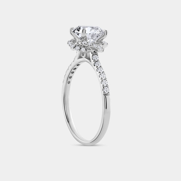 2 Carat Lab-Grown Diamond Engagement Ring Set with a Round-Shaped Center and a Knotted Halo — GILDED New York
