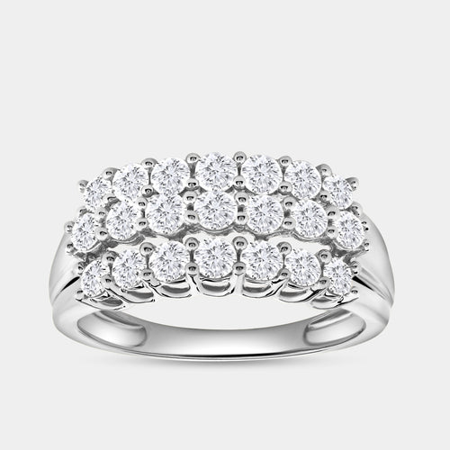 Gilded 1 Carat Lab-Grown Diamond Three-Row Prong-Set Grooved Anniversary Band