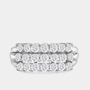 Gilded 1 Carat Lab-Grown Diamond Three-Row Prong-Set Grooved Anniversary Band