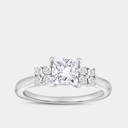 Gilded 1 and 1/4 Carat Lab-Grown Diamond Princess-Cut Solitaire Plus Engagement Ring with Composite Sides