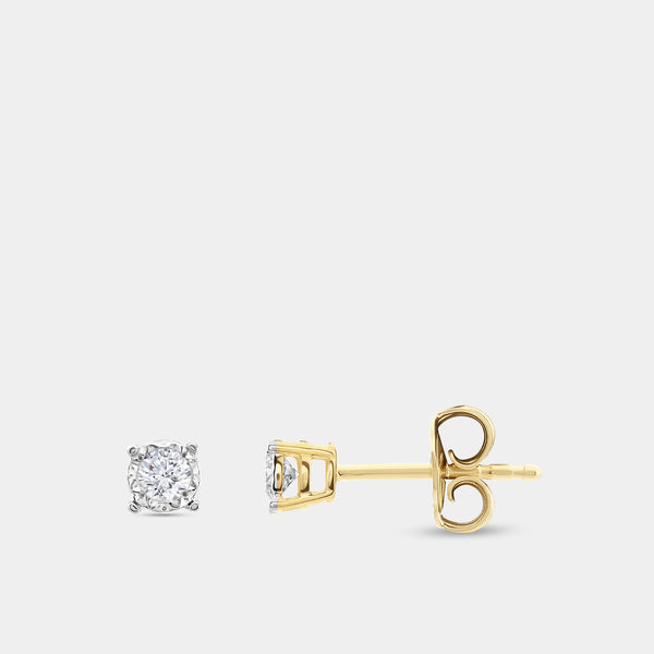 Gilded 1/5 Carat Lab-Grown Diamond Round-Shaped Solitaire Studs Set in an Illusion Plate