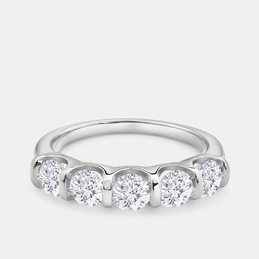 Gilded 1 and 1/2 Carat Lab-Grown Diamond Round-Shaped Five-Stone Ring in a Bar Setting