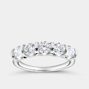 Gilded 1 and 1/2 Carat Lab-Grown Diamond Round-Shaped Five-Stone Ring in a Bar Setting