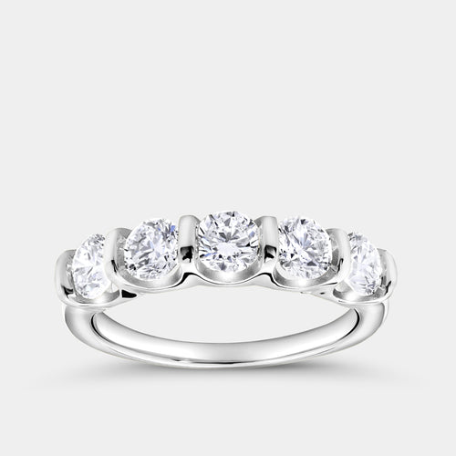 Gilded 1 and 1/2 Carat Lab-Grown Diamond Round-Shaped Five-Stone Ring in a Bar Setting
