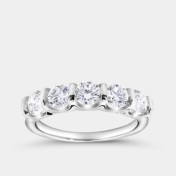 1 and 1/2 Carat Lab-Grown Diamond Round-Shaped Five-Stone Ring in a Bar Setting — GILDED New York