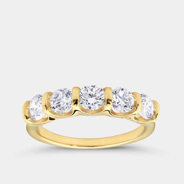 Gilded 1 and 1/2 Carat Lab-Grown Diamond Round-Shaped Five-Stone Ring in a Bar Setting
