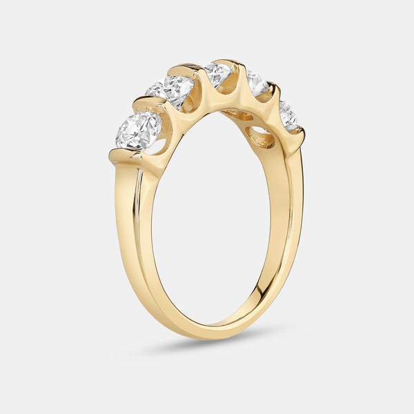 Gilded 1 and 1/2 Carat Lab-Grown Diamond Round-Shaped Five-Stone Ring in a Bar Setting
