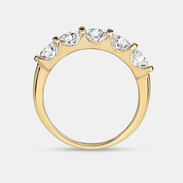 Gilded 1 and 1/2 Carat Lab-Grown Diamond Round-Shaped Five-Stone Ring in a Bar Setting