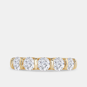 Gilded 1 and 1/2 Carat Lab-Grown Diamond Round-Shaped Five-Stone Ring in a Bar Setting