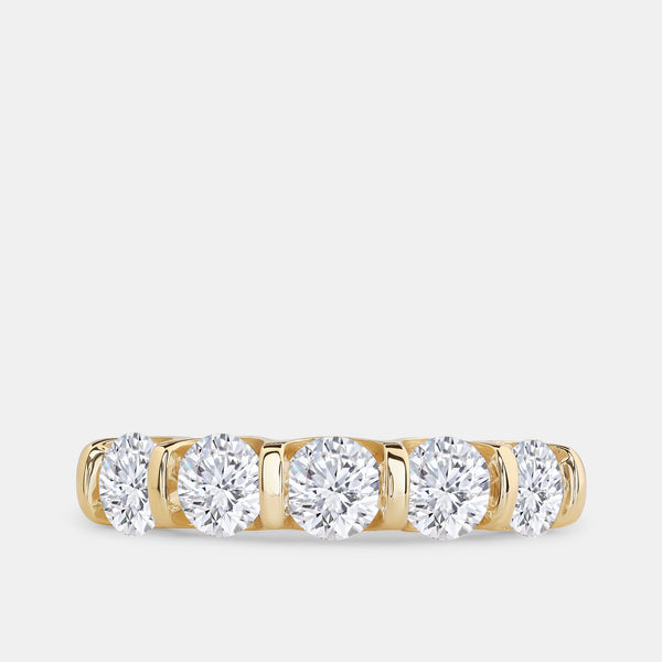 Gilded 1 and 1/2 Carat Lab-Grown Diamond Round-Shaped Five-Stone Ring in a Bar Setting