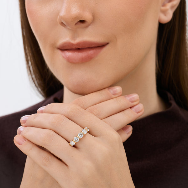 Gilded 2 Carat Lab-Grown Diamond Round-Shaped Five-Stone Ring in a Bar Setting