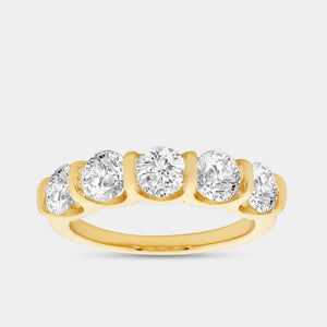 Gilded 2 Carat Lab-Grown Diamond Round-Shaped Five-Stone Ring in a Bar Setting