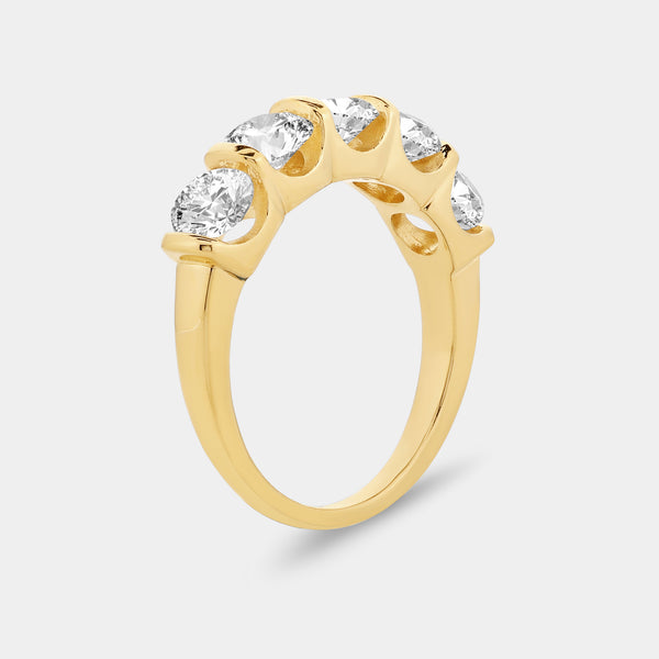 2 Carat Lab-Grown Diamond Round-Shaped Five-Stone Ring in a Bar Setting — GILDED New York