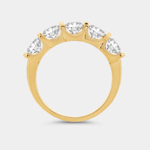 Gilded 2 Carat Lab-Grown Diamond Round-Shaped Five-Stone Ring in a Bar Setting