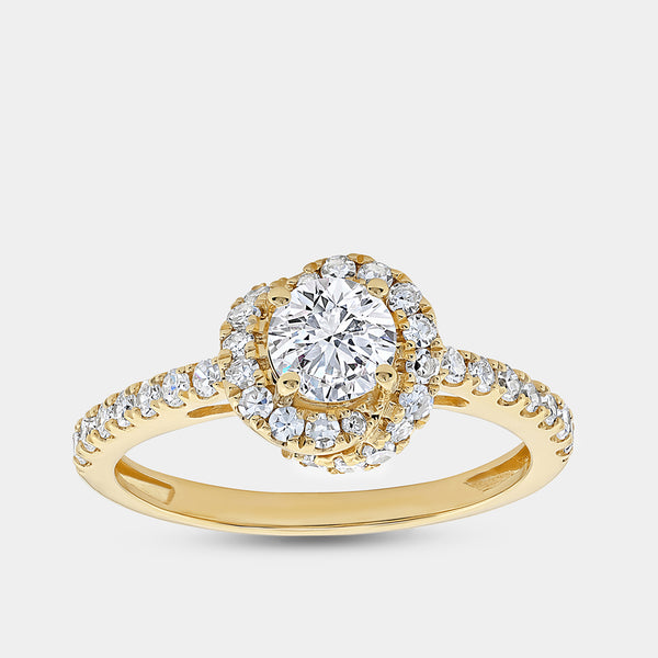 1 Carat Lab-Grown Diamond Engagement Ring with a Round-Shaped Center, a Knotted Round Halo and a Classic Shank — GILDED New York
